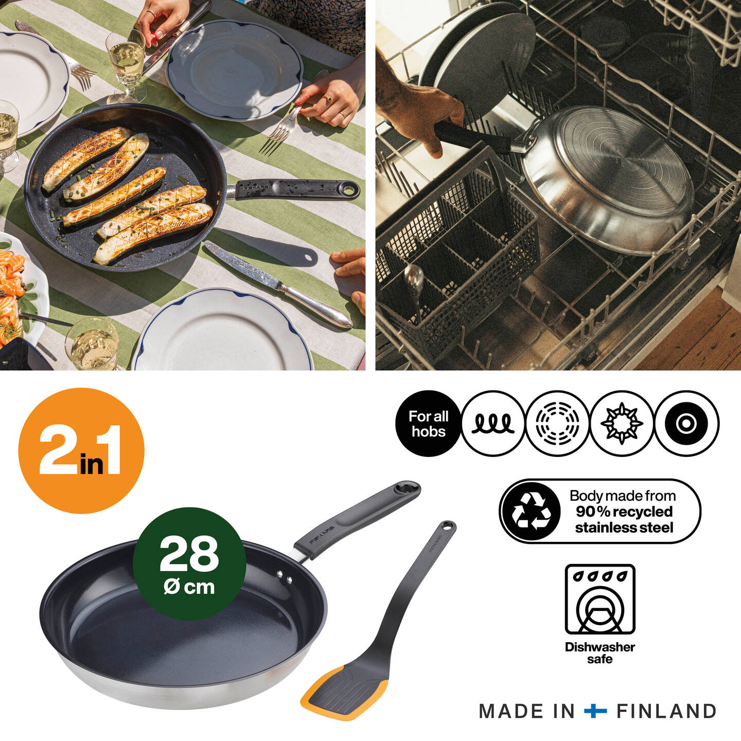 Fiskars FF praepann 28cm + FF pannilabidas