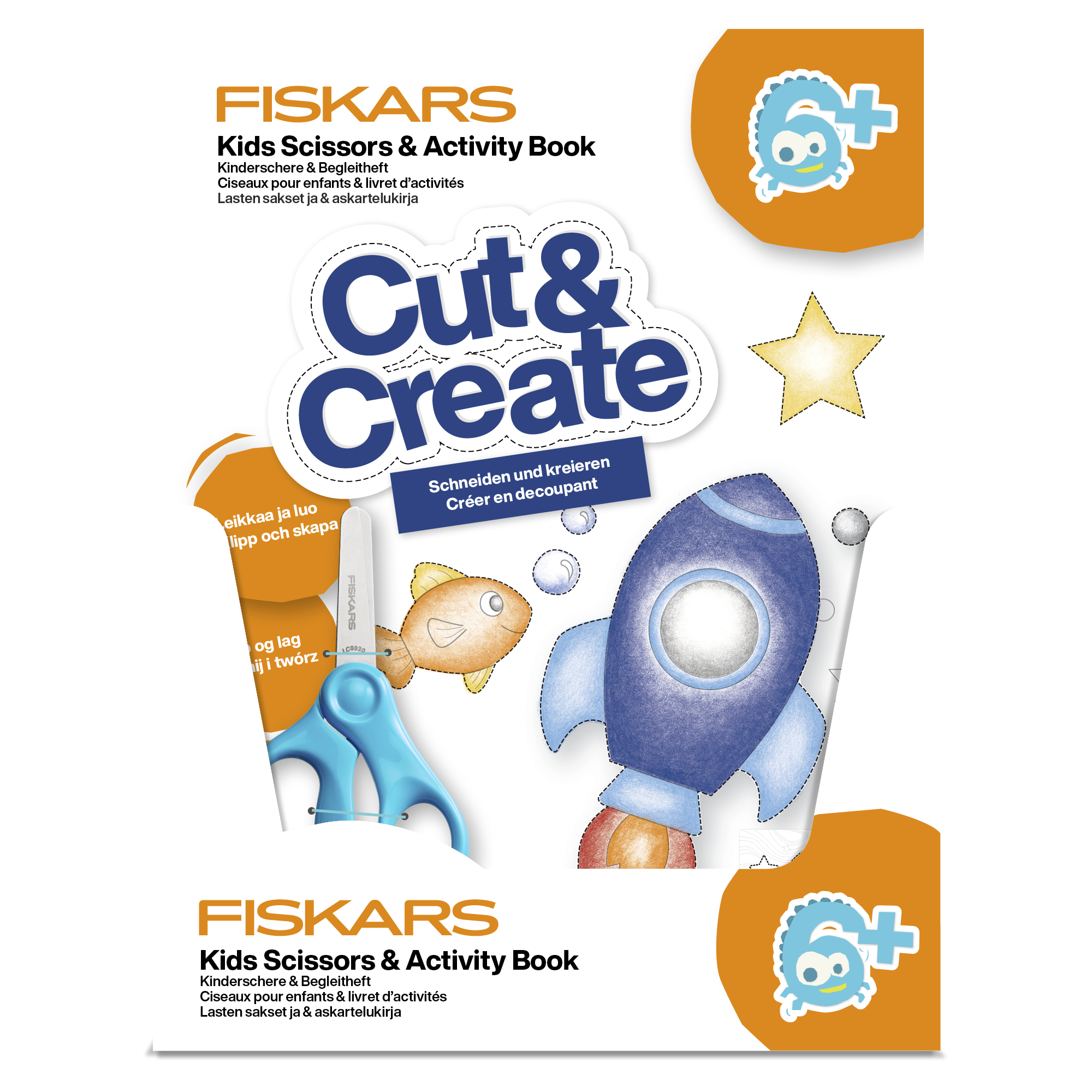 Fiskars käärid ja tegelusraamat 6+